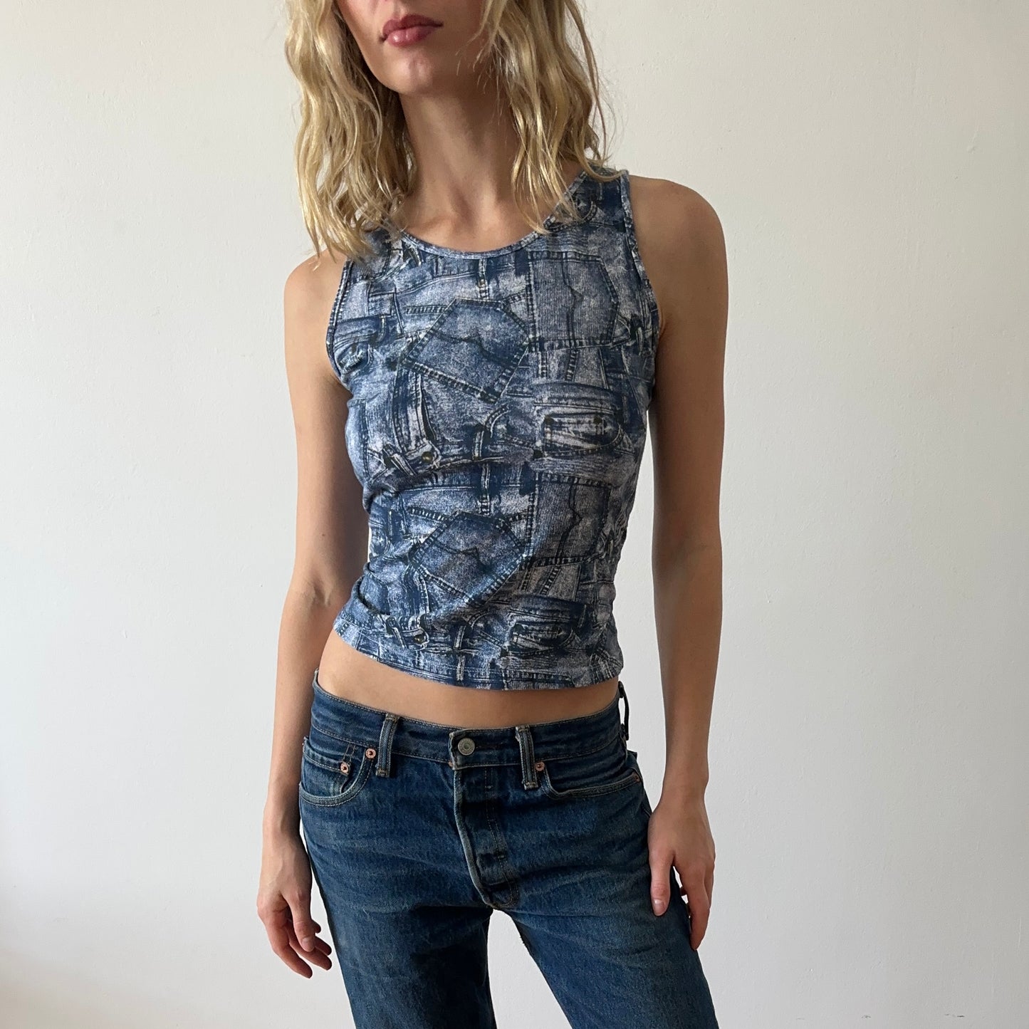 printed tank — blue denim
