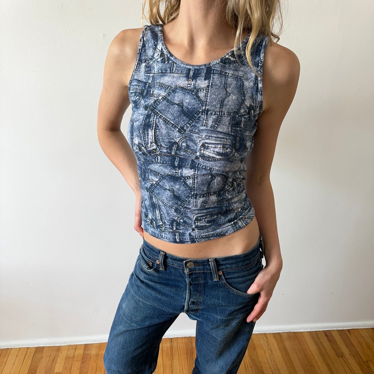 printed tank — blue denim