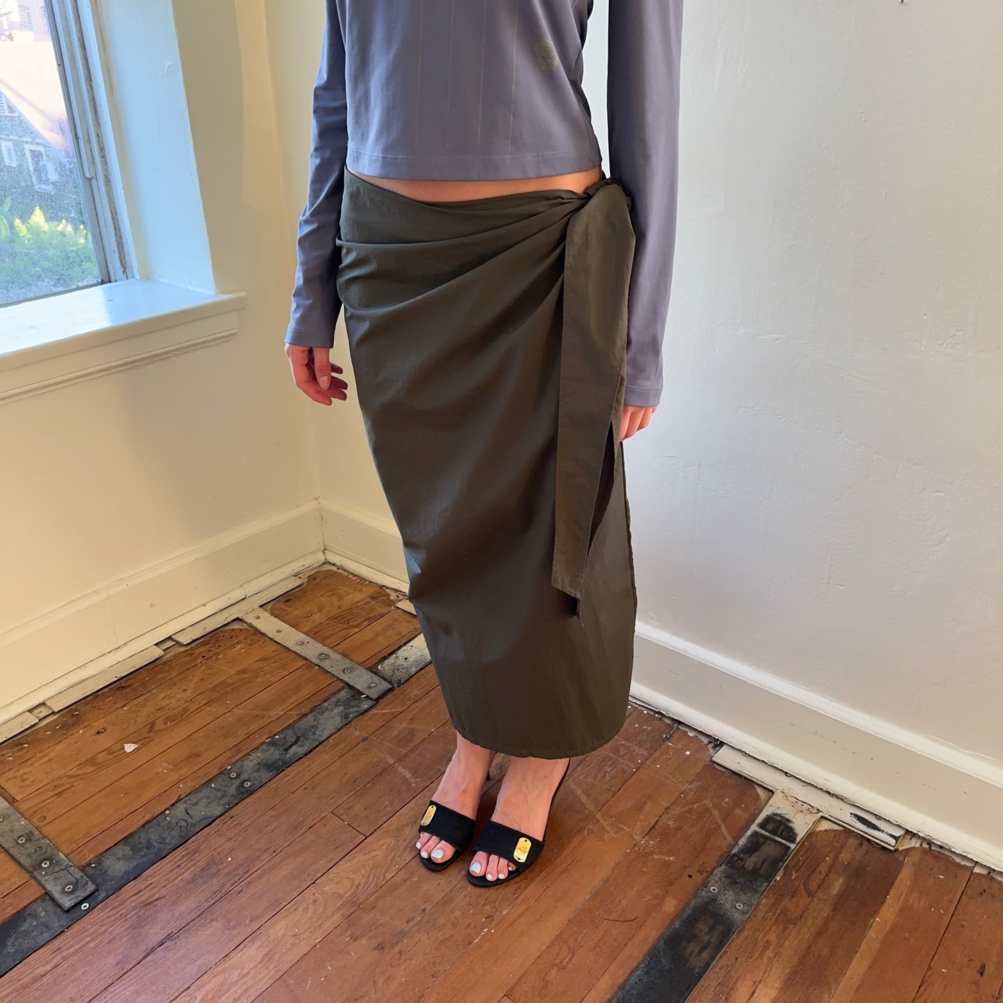 nylon tie skirt — deep green