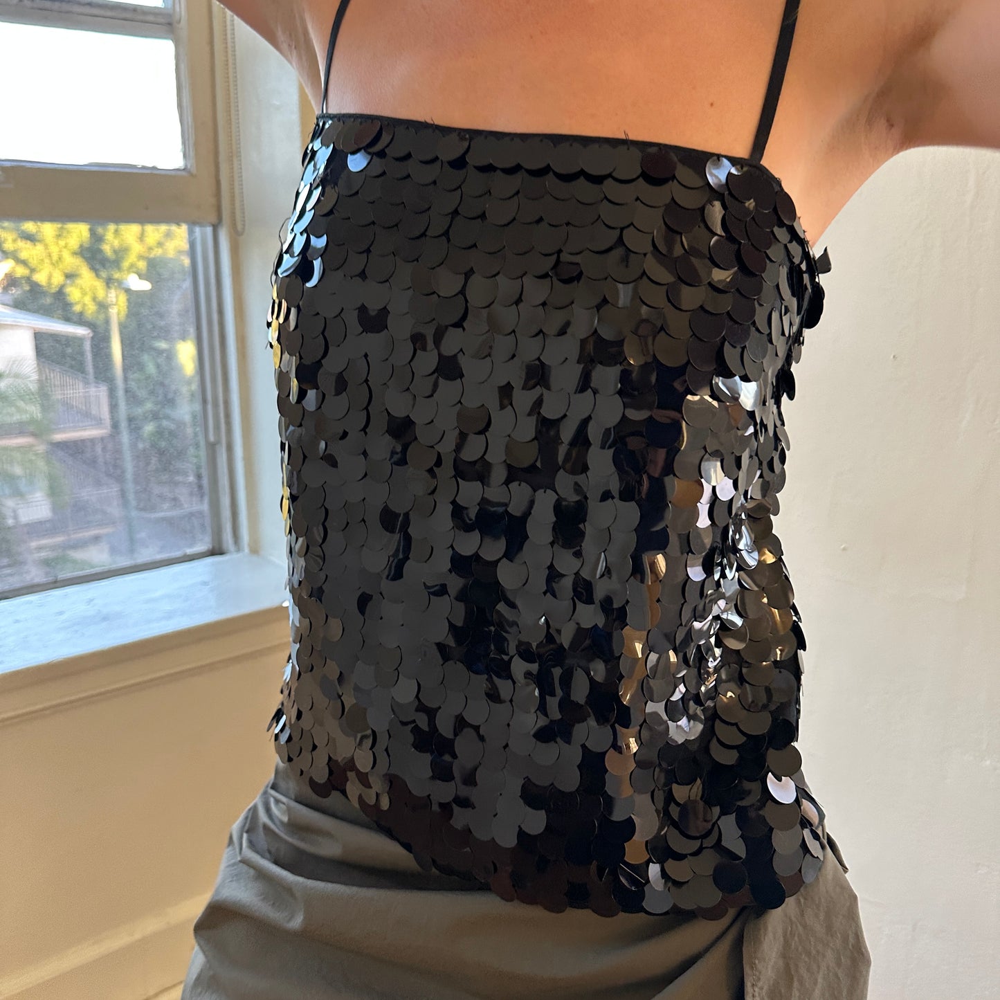 sequin tank —  black