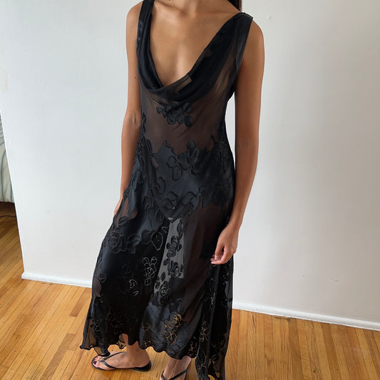 silk midi — black floral