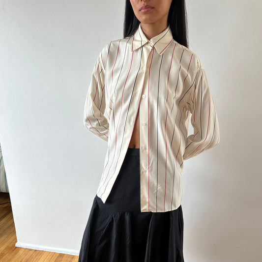 silk button down —  red stripe