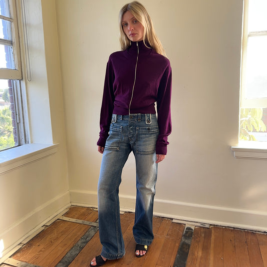 cotton zip up — deep purple