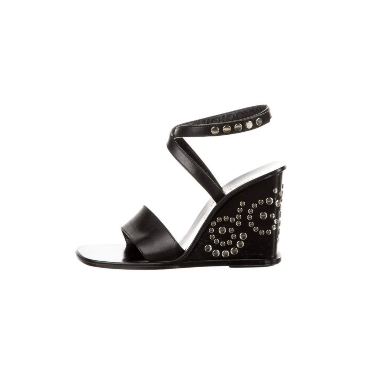 studded wedge — black leather